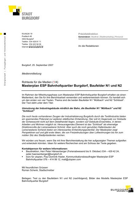 Masterplan ESP Bahnhofquartier Burgdorf, Baufelder N1 und N2