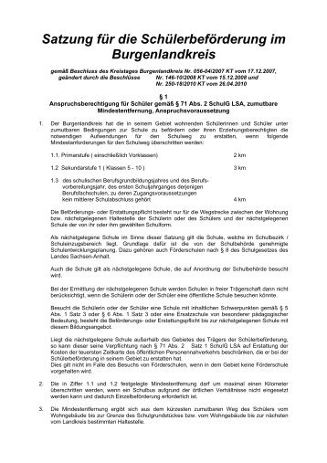 Satzung zur Schulbeförderung - Burgenlandkreis