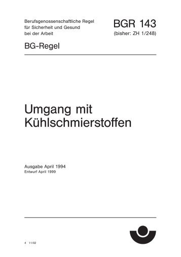 ZH 1/248 / BGR 143 Umgang mit Kühlschmierstoffen