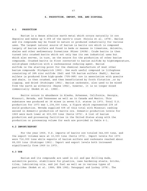 TOXICOLOGICAL PROFILE FOR BARIUM AND COMPOUNDS ...