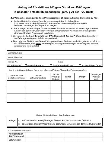 Antrag auf Rücktritt/Attest - Christian-Albrechts-Universität zu Kiel