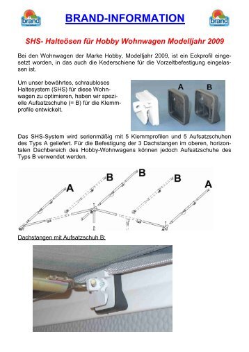 Halteösen für Hobby Wohnwagen Modelljahr 2009 - Brand Zelte