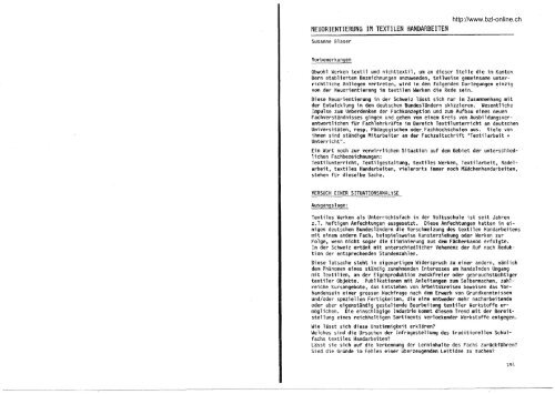 Neuorientierung im textilen Handarbeiten. Heft 3/1986, S. 191-195.