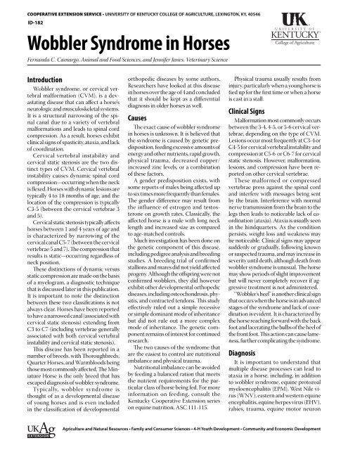 ID-182: Wobbler Syndrome in Horses - UK College of Agriculture ...