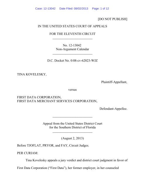 Tina Kovelesky v. First Data Corporation, et al. - Court of Appeals ...