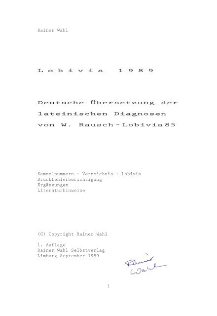 Rainer Wahl L o b i v i a 1 9 8 9 Deutsche Übersetzung der ...