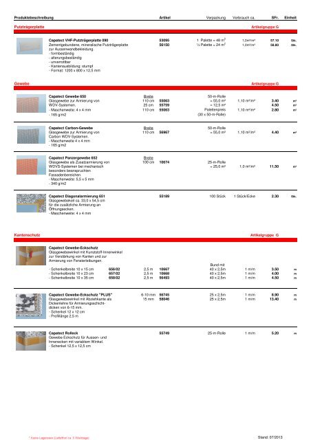 Fassaden- und Dämmtechnik Preisliste 1/2013 - Caparol Farben AG