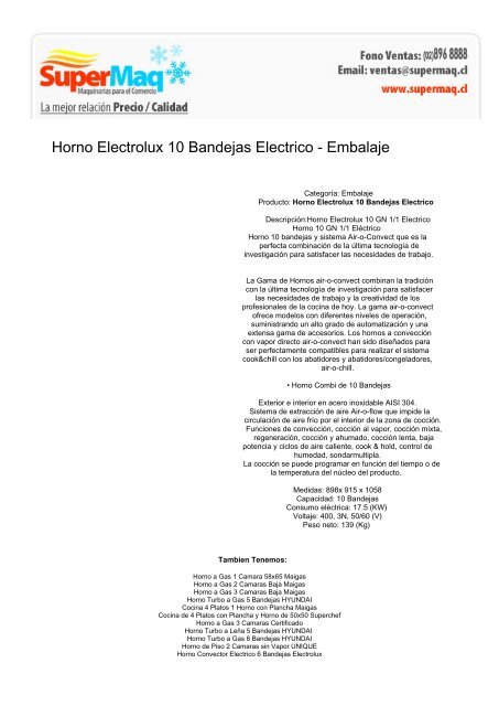 Horno Electrolux 10 Bandejas Electrico - Cascada de Chocolate 
