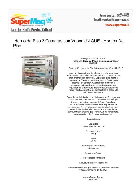 Horno de Piso 3 Camaras con Vapor UNIQUE - Hornos De Piso