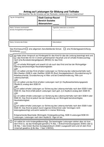 Antrag auf Leistungen Bildung und Teilhabe Stand März 2012