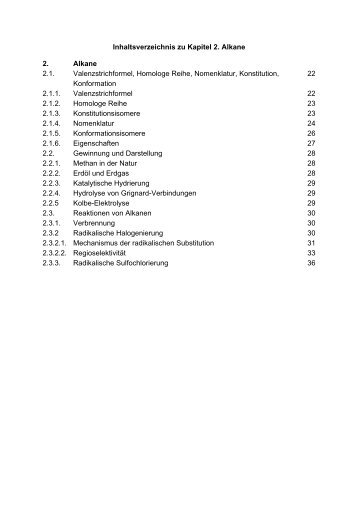 Inhaltsverzeichnis zu Kapitel 2. Alkane 2. Alkane 2.1 ...