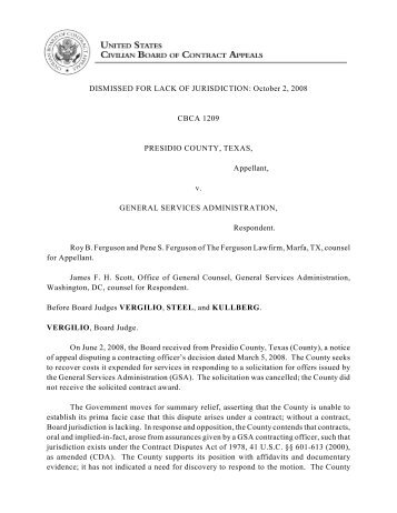 Presidio County, Texas - Civilian Board of Contract Appeals - GSA