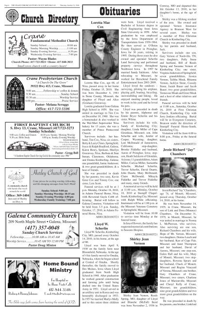 Church Directory Obituaries - Crane Chronicle / Stone County ...