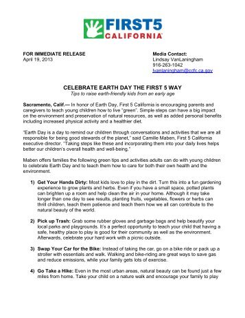 CELEBRATE EARTH DAY THE FIRST 5 WAY - First 5 California