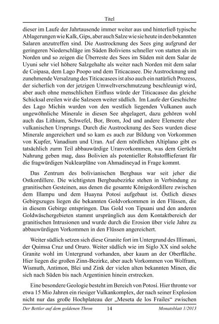 Geschichte des Bergbaus in Bolivien - CCA Monatsblatt