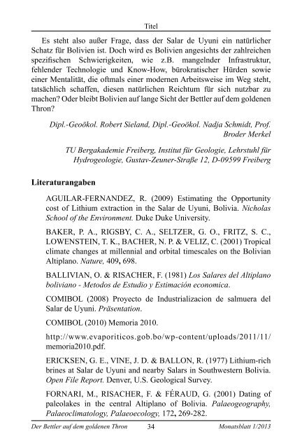 Geschichte des Bergbaus in Bolivien - CCA Monatsblatt