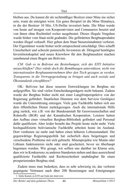 Geschichte des Bergbaus in Bolivien - CCA Monatsblatt