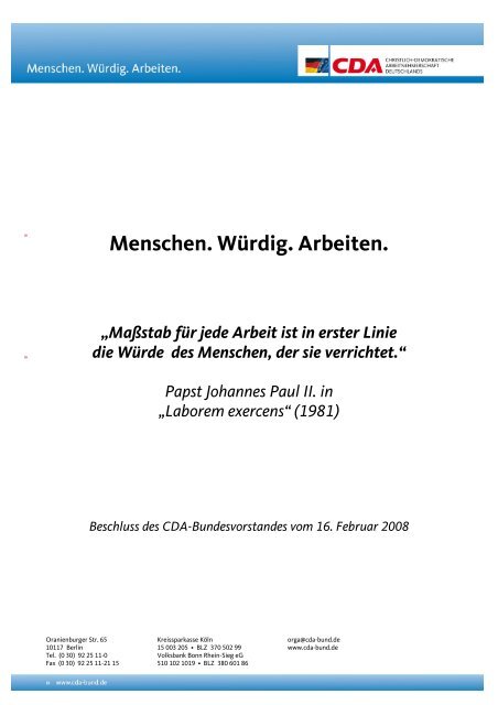 Menschen. Würdig. Arbeiten. - CDA