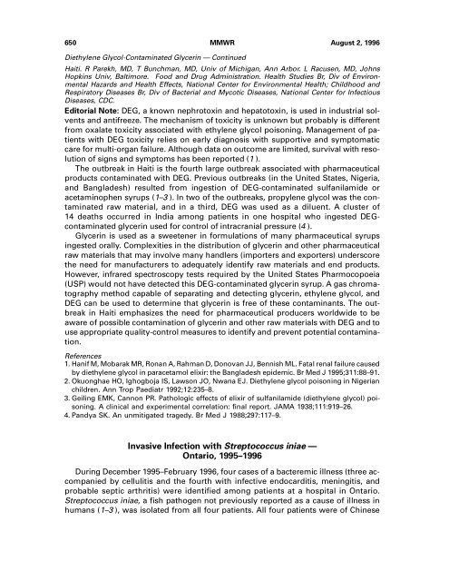 Fatalities Associated with Ingestion of Diethylene Glycol ...