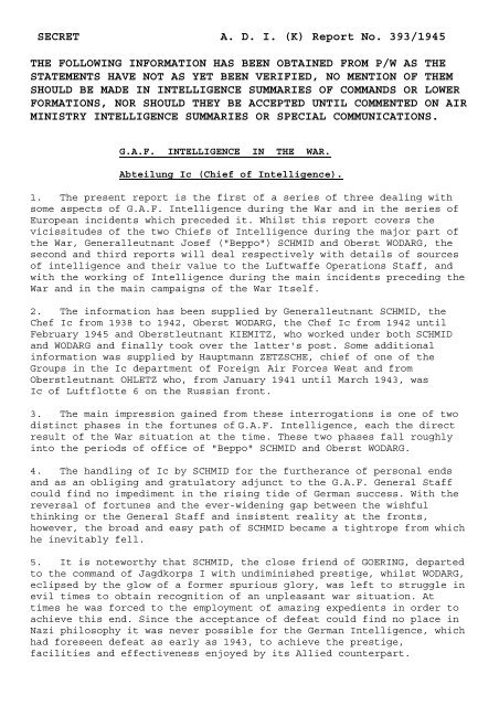 SECRET A. D. I. (K) Report No. 393/1945 THE ... - Cdvandt.org