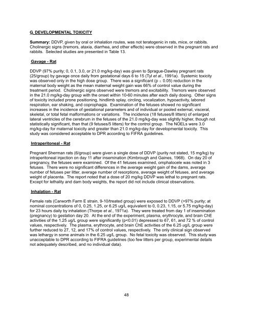 Dichlorvos (DDVP) Risk Characterization Document - California ...