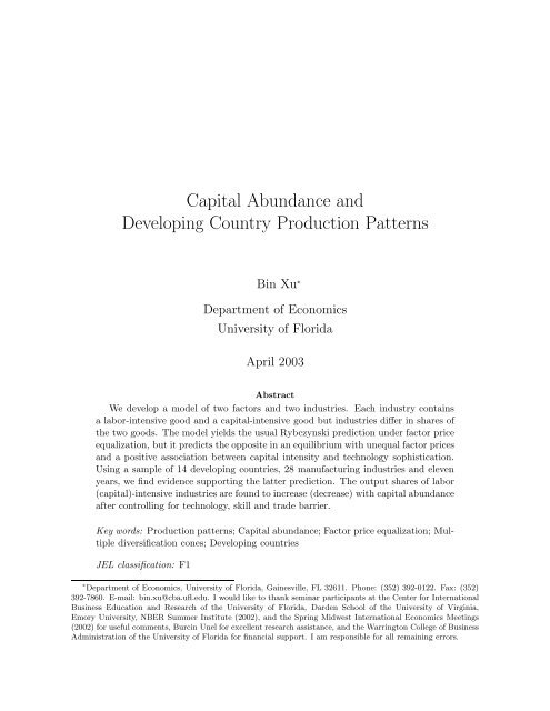 Capital Abundance and Developing Country Production Patterns