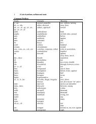 A List of prefixes, suffixes and roots