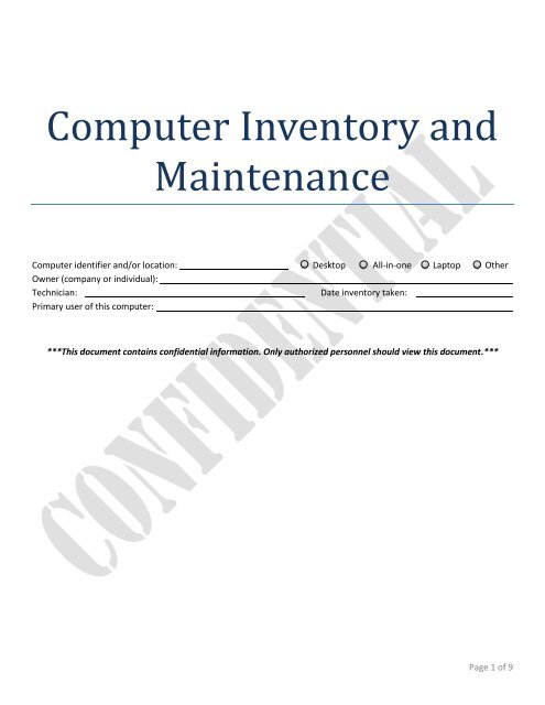 Computer Inventory and Maintenance
