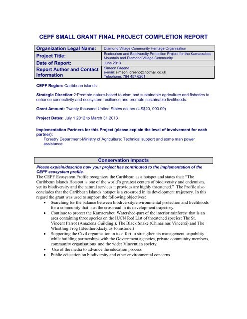 final project completion report - Critical Ecosystem Partnership Fund