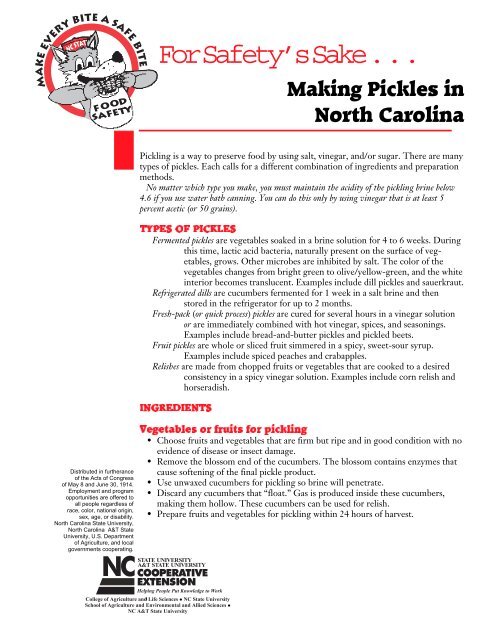 For Safety's Sake… Making Pickles in North Carolina