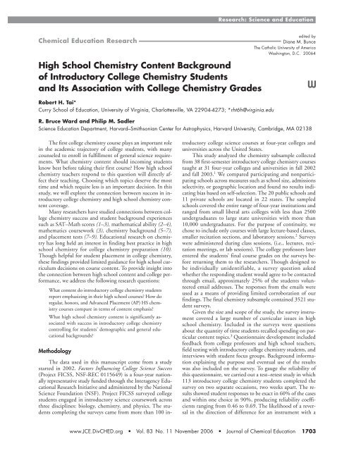 High School Chemistry Content Background of Introductory College ...