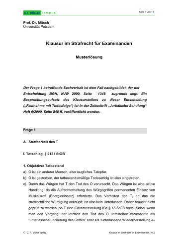 Strafrecht At Klausuren Fr Studenten Ja Juristische Arbeitsbltter