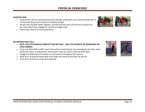 CSOR Physical Exercises