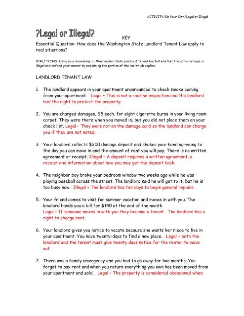 KEY Essential Question: How does the Washington State Landlord ...