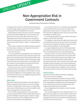 Non-Appropriation Risk in Government Contracts (Special Update)