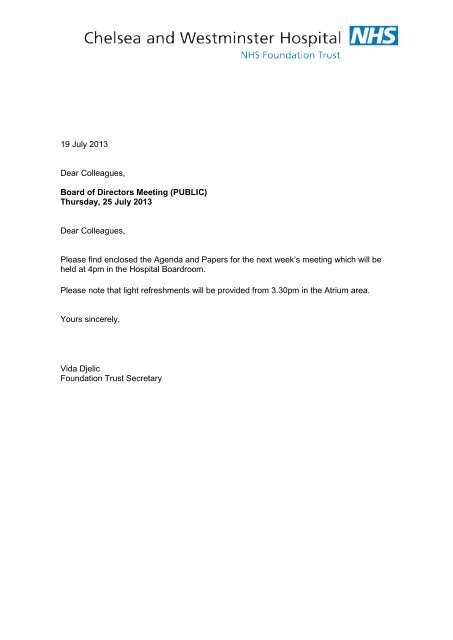 Public Board Meeting Papers Chelsea And Westminster Hospital