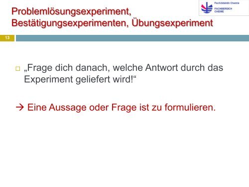 Problemlösungsexperiment - Fachbereich Chemie