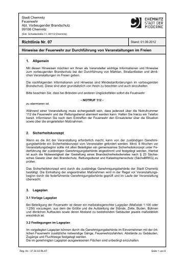Richtlinie Nr. 07: Hinweise der Feuerwehr zur ... - Chemnitz