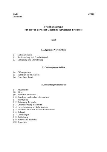Friedhofssatzung für die von der Stadt Chemnitz verwalteten Friedhöfe