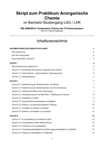 Skript zum Praktikum Anorganische Chemie - Fachbereich Chemie
