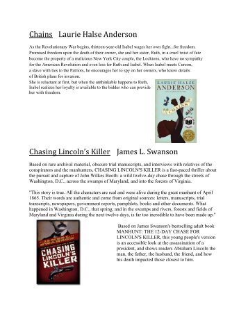 Chains Laurie Halse Anderson Chasing Lincoln's Killer James L ...
