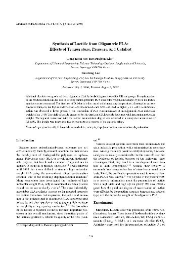 Synthesis of Lactide from Oligomeric PLA: Effects of Temperature ...