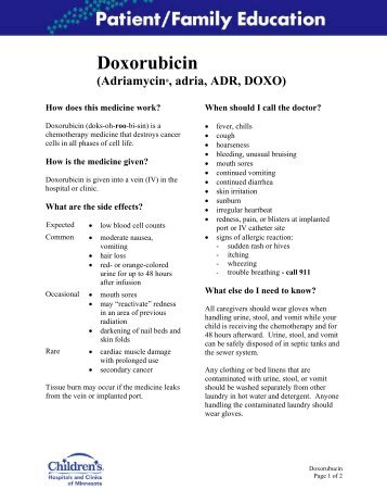 Doxorubicin (Adriamycin, adria, ADR, DOXO) - Children's Hospitals ...