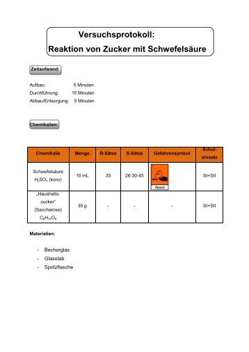 Versuchsprotokoll: Zucker + Schwefelsäure - ChidS