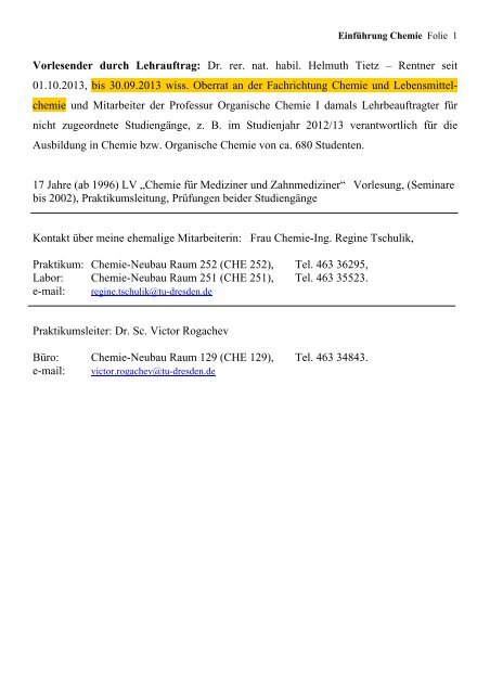 Dr. rer. nat. habil. Helmuth Tietz - Fachrichtung Chemie und ...