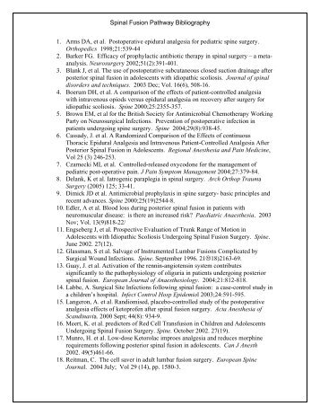 Spinal Fusion Pathway Bibliography 1. Arms DA, et al. Postoperative ...