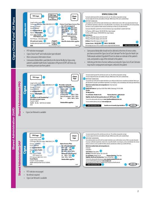591795 p 11/13 QUICK gUIde to CIgna Id Cards