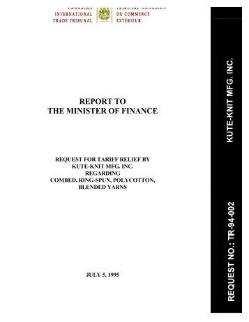 REPORT TO THE MINISTER OF FINANCE