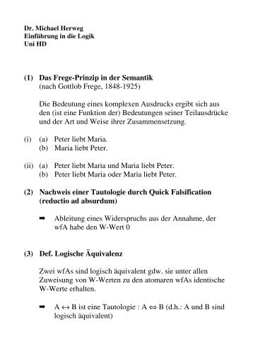 (1) Das Frege-Prinzip in der Semantik (nach Gottlob Frege, 1848 ...