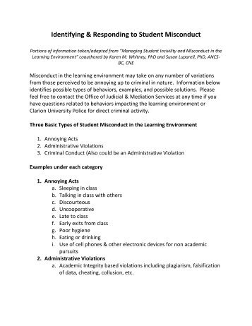 Identifying & Responding to Student Misconduct - Clarion University